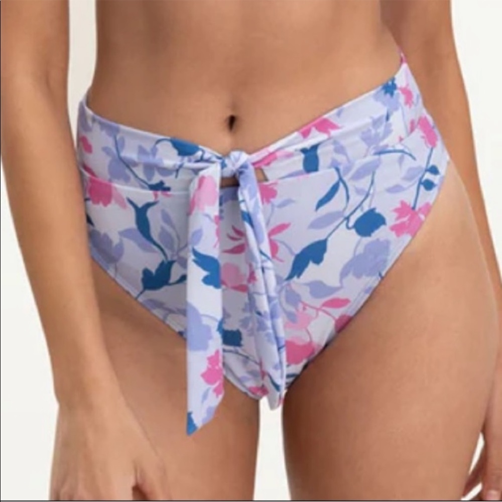 Splendid Floral Flurry Tie-Front Bikini Bottom High Leg Pant Sz S NWT Blue Pink